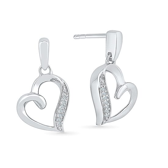Womens Diamond Accent Natural White Diamond 10K Gold Heart Drop Earrings