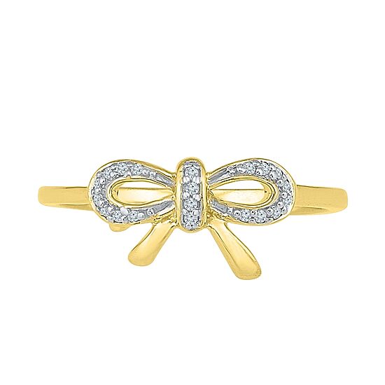 Womens Diamond Accent Natural White Diamond 10K Gold Bow Cocktail Ring