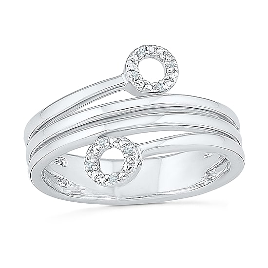 Womens 2MM Diamond Accent Natural White Diamond 10K Gold Circle Bypass  Band