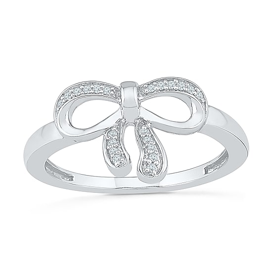 Womens 1/10 CT. T.W. Natural White Diamond 10K Gold Bow Cocktail Ring