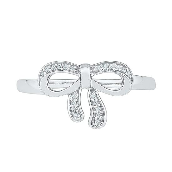Womens 1/10 CT. T.W. Natural White Diamond 10K Gold Bow Cocktail Ring