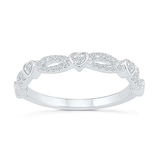 Womens 2MM 1/4 CT. T.W. Natural White Diamond 10K Gold Heart Band