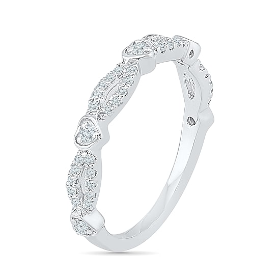 Womens 2MM 1/4 CT. T.W. Natural White Diamond 10K Gold Heart Band