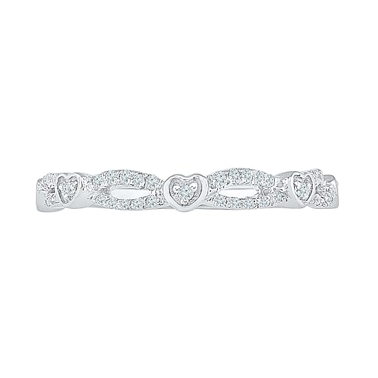 Womens 2MM 1/4 CT. T.W. Natural White Diamond 10K Gold Heart Band
