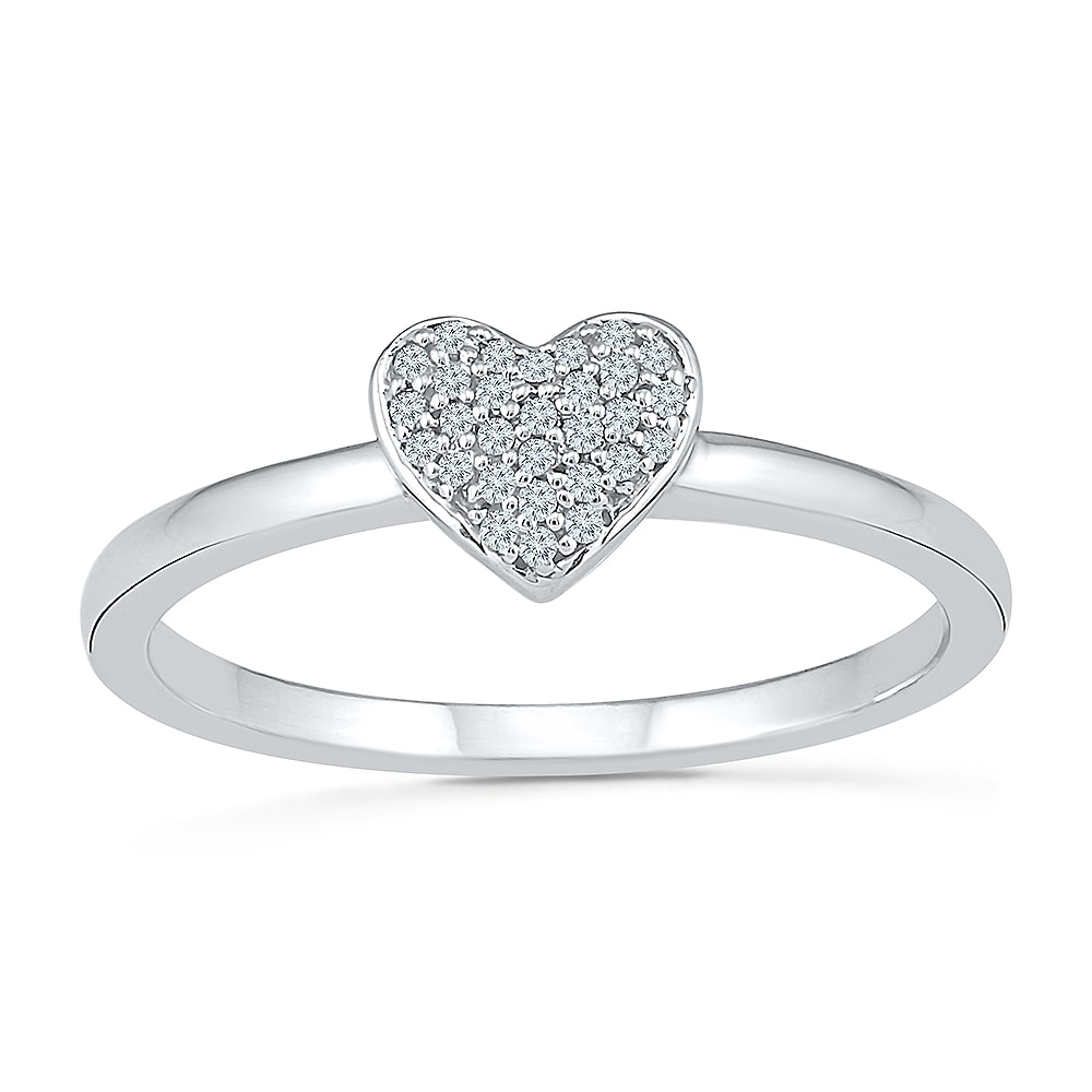 Womens Diamond Accent Natural White Diamond 10K Gold Heart Cluster Cocktail Ring