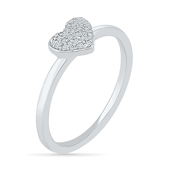 Womens Diamond Accent Natural White Diamond 10K Gold Heart Cluster Cocktail Ring