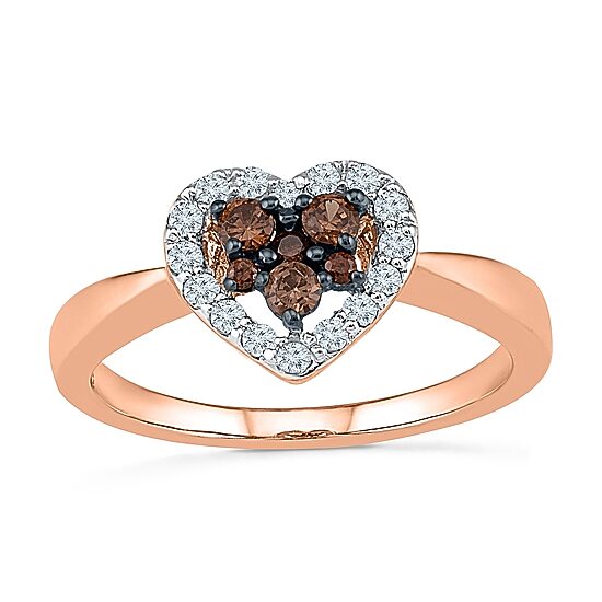 Womens 3/8 CT. T.W. Natural Champagne Diamond 10K Gold Heart Halo Cocktail Ring