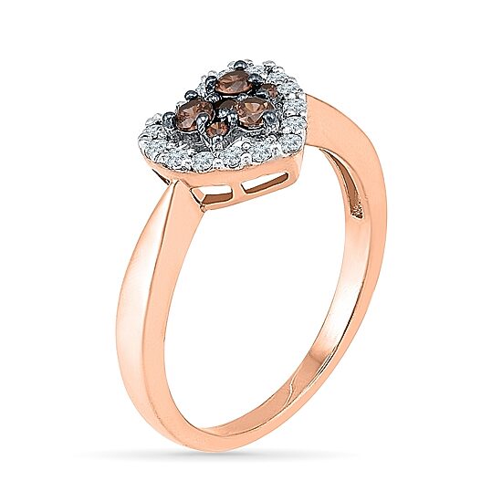 Womens 3/8 CT. T.W. Natural Champagne Diamond 10K Gold Heart Halo Cocktail Ring