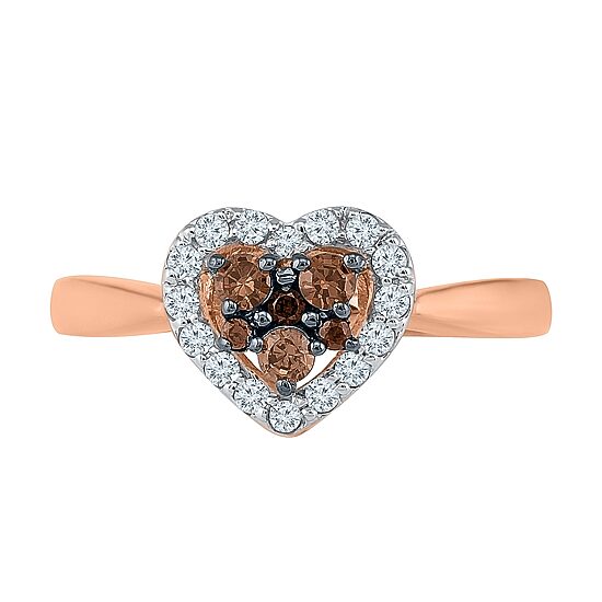 Womens 3/8 CT. T.W. Natural Champagne Diamond 10K Gold Heart Halo Cocktail Ring