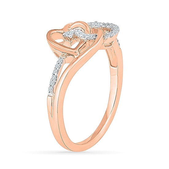 Womens 1/10 CT. T.W. Natural White Diamond 10K Gold Heart Bypass  Cocktail Ring