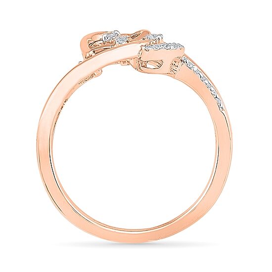 Womens 1/10 CT. T.W. Natural White Diamond 10K Gold Heart Bypass  Cocktail Ring