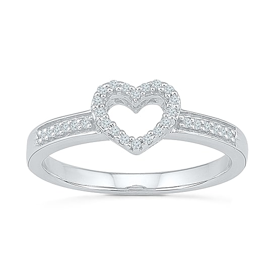 Womens 1/10 CT. T.W. Natural White Diamond 10K Gold Heart Cocktail Ring