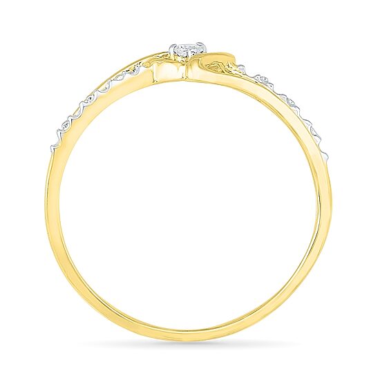 Womens Diamond Accent Natural White Diamond 10K Gold Heart Delicate Cocktail Ring
