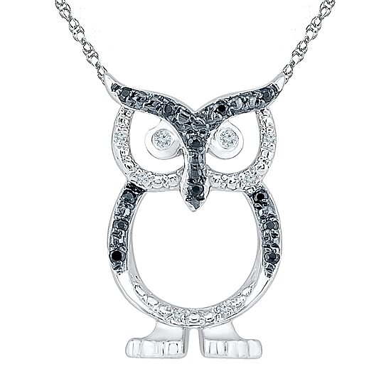 Owl Womens Diamond Accent Natural Black Diamond Sterling Silver 18 Inch Pendant Necklace