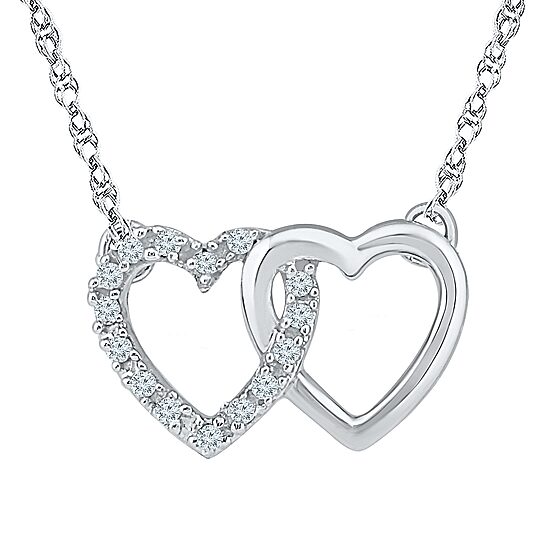 Womens Diamond Accent Natural White Diamond Sterling Silver Heart 18 Inch Pendant Necklace