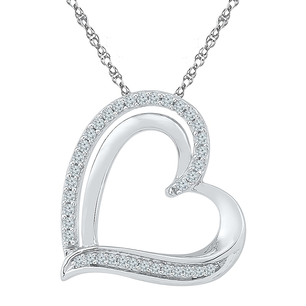 Womens 1/ CT. T.W. Natural White Diamond Sterling Silver Inch Pendant Necklace