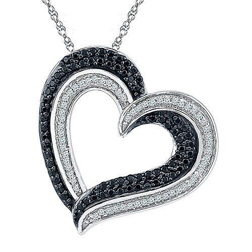 Womens 3/8 CT. T.W. Natural Black Diamond Sterling Silver Heart 18 Inch Pendant Necklace, One Size