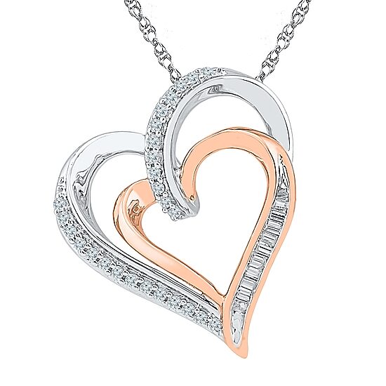 Womens 1/5 CT. Natural White Diamond 10K Gold Over Silver Heart 18 Inch Pendant Necklace