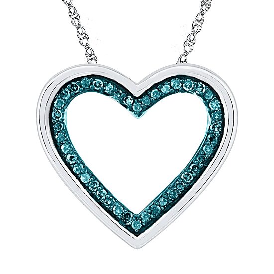 Womens 1/6 CT. T.W. Natural Blue Diamond Sterling Silver Heart 18 Inch Pendant Necklace