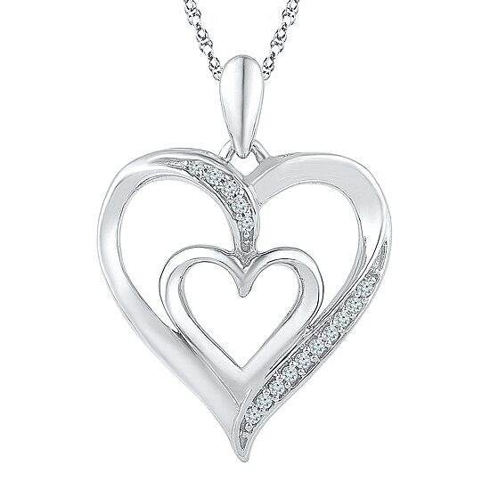 Womens Diamond Accent Natural White Diamond Sterling Silver Heart 18 Inch Pendant Necklace