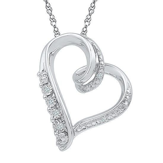 Womens Diamond Accent Natural White Diamond Sterling Silver Heart 18 Inch Pendant Necklace