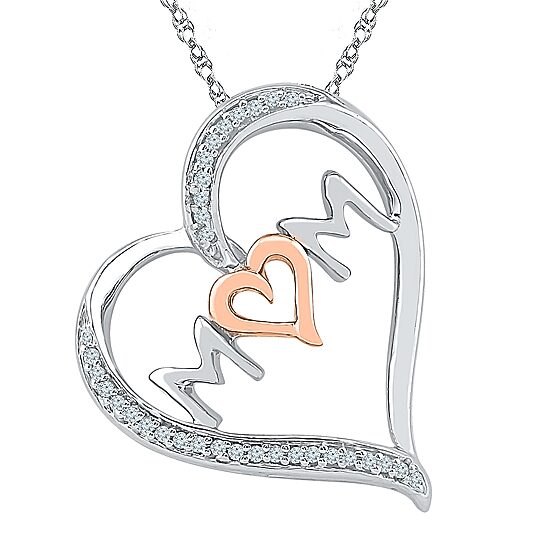 'Mom" Womens 1/10 CT. T.W. Natural White Diamond 10K Gold Over Silver Heart 18 Inch Pendant Necklace