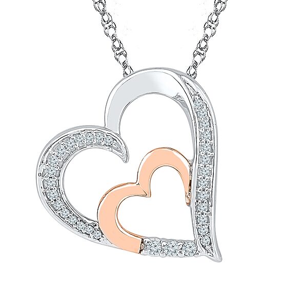 Womens 1/6 CT. T.W. Natural White Diamond 10K Gold Over Silver Heart 18 Inch Pendant Necklace