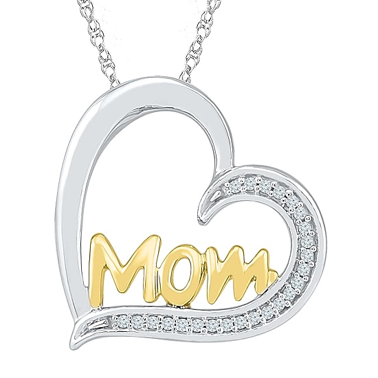 "Mom" Womens Diamond Accent Natural Diamond 10K Gold Over Silver Heart 18 Inch Pendant Necklace