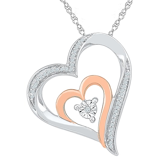 Womens Diamond Accent Natural White Diamond 10K Gold Over Silver Heart 18 Inch Pendant Necklace