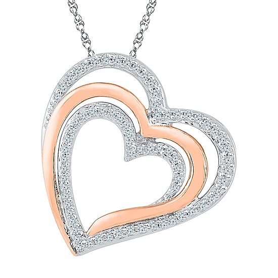 Womens 1/4 CT. T.W. Natural White Diamond 10K Gold Over Silver Heart 18 Inch Pendant Necklace