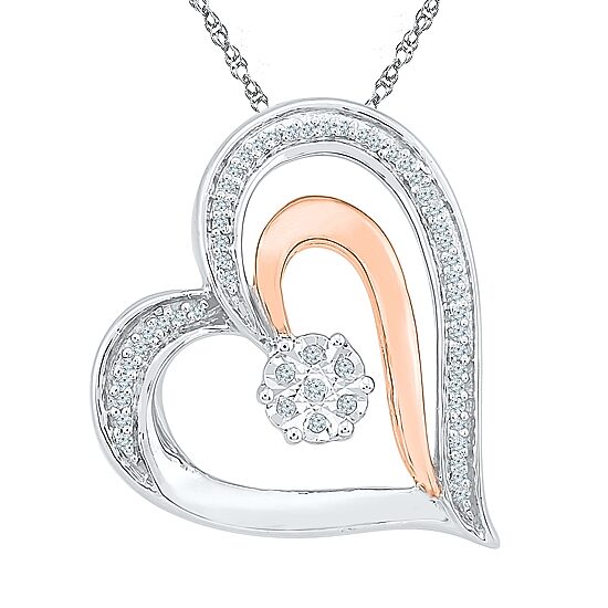 Womens 1/10 CT. T.W. Natural White Diamond 10K Gold Over Silver Heart 18 Inch Pendant Necklace