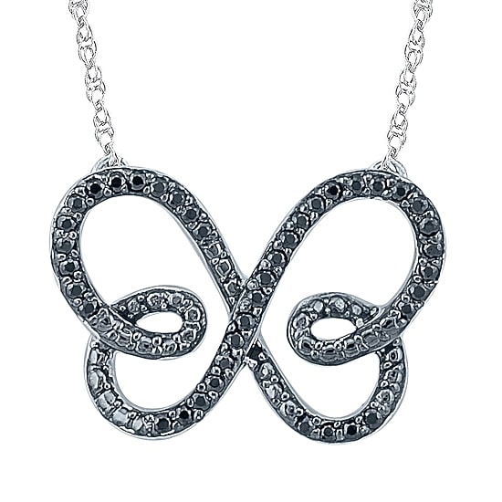 Womens 1/6 CT. T.W. Natural Black Diamond Sterling Silver Butterfly 18 Inch Pendant Necklace
