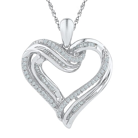 Womens 3/8 CT. T.W. Natural White Diamond Sterling Silver Heart 18 Inch Pendant Necklace