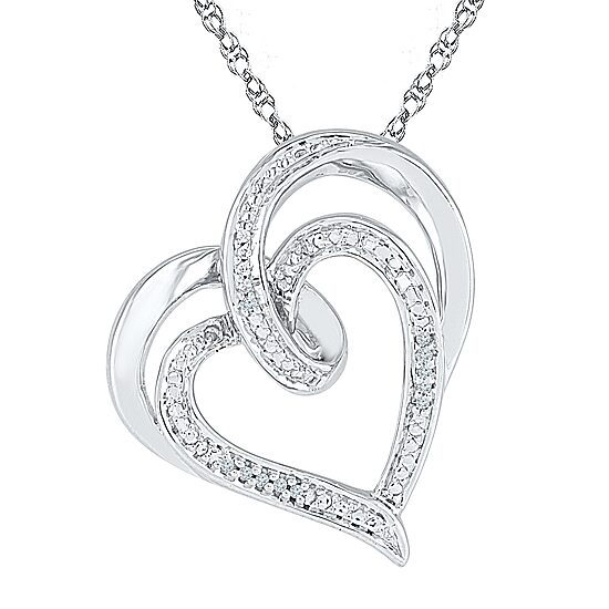 Womens Diamond Accent Natural White Diamond Sterling Silver Heart 18 Inch Pendant Necklace