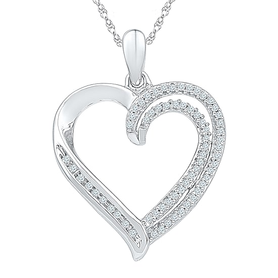 Womens 1/4 CT. T.W. Natural White Diamond Sterling Silver Heart 18 Inch Pendant Necklace