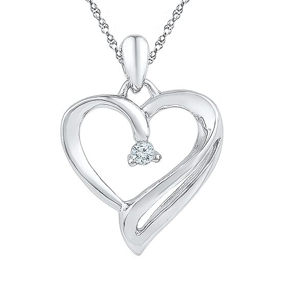 Womens Diamond Accent Natural White Diamond Sterling Silver Heart 18 Inch Pendant Necklace