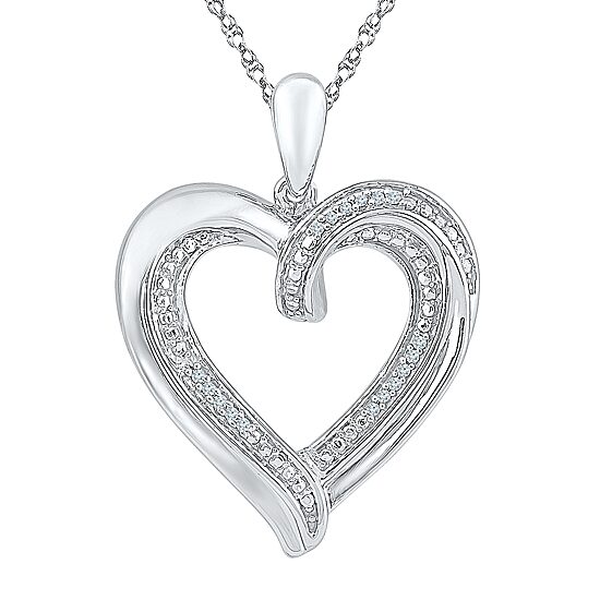 Womens Diamond Accent Natural White Diamond Sterling Silver Heart 18 Inch Pendant Necklace