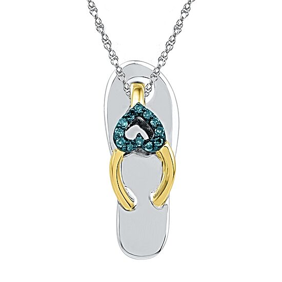 Flip Flop Womens Diamond Accent Natural Blue Diamond 10K Gold Over Silver 18 Inch Pendant Necklace