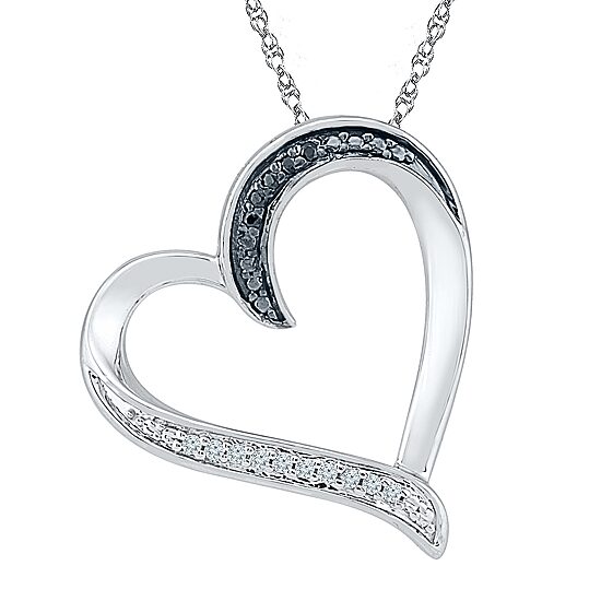 Womens Diamond Accent Natural Black Diamond Sterling Silver Heart 18 Inch Pendant Necklace