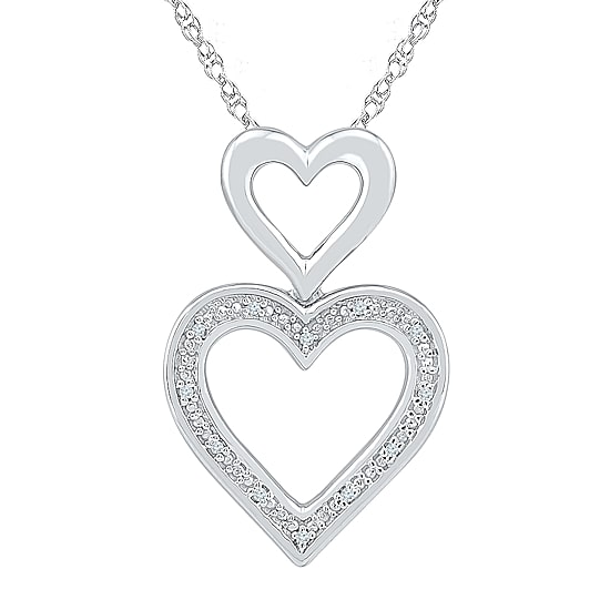 Womens Diamond Accent Natural White Diamond Sterling Silver Heart 18 Inch Pendant Necklace