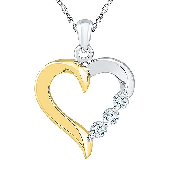 Womens 1/6 CT. T.W. Natural White Diamond 10K Gold Over Silver Heart 18 Inch Pendant Necklace