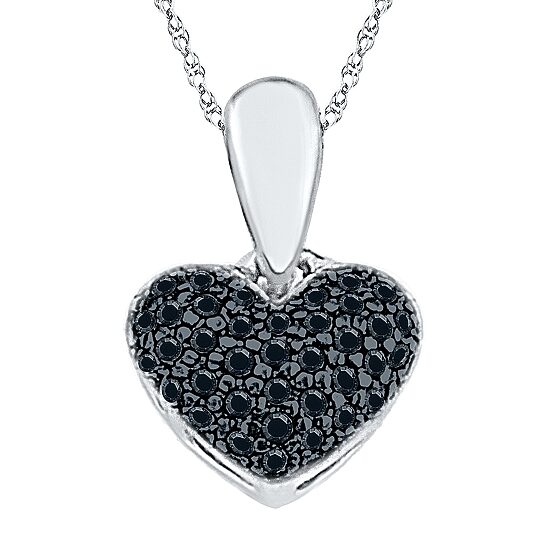 Womens 1/2 CT. T.W. Natural Black Diamond Sterling Silver Heart 18 Inch Pendant Necklace