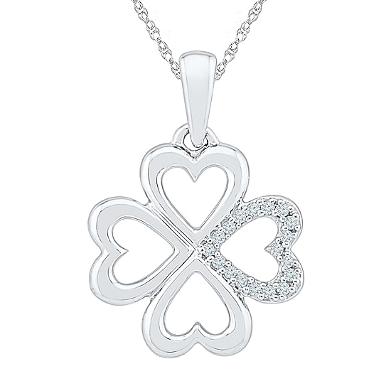 Womens Diamond Accent Natural White Diamond Sterling Silver Clover 18 Inch Pendant Necklace