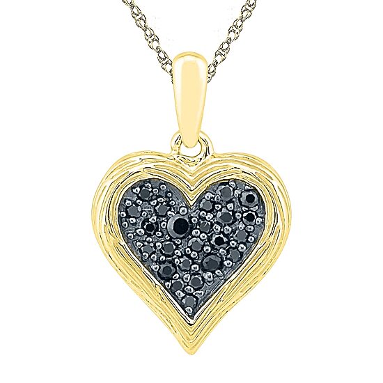 Womens 1/6 CT. T.W. Natural Black Diamond 10K Gold Over Silver Heart 18 Inch Pendant Necklace