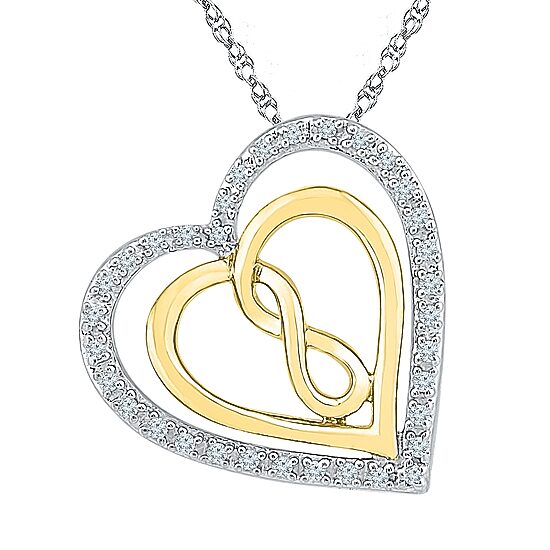 Womens 1/10 CT. T.W. Natural White Diamond 10K Gold Over Silver Heart 18 Inch Pendant Necklace