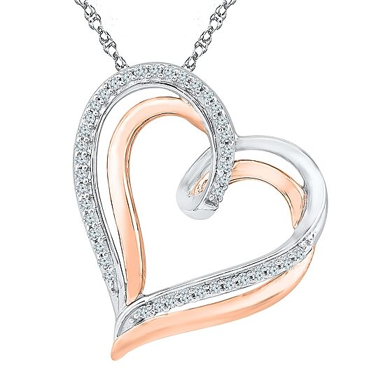 Womens 1/6 CT. T.W. Natural White Diamond 10K Gold Over Silver Heart 18 Inch Pendant Necklace