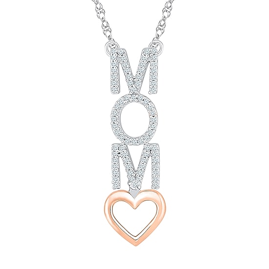 "Mom" Womens 1/10 CT. T.W. Natural White Diamond 10K Gold Over Silver Heart 18 Inch Pendant Necklace
