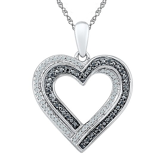 Womens 1/6 CT. T.W. Natural Black Diamond Sterling Silver Heart 18 Inch Pendant Necklace