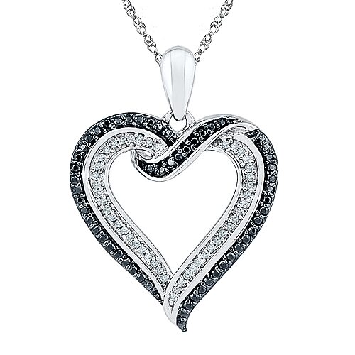 Womens 1/3 CT. T.W. Natural Black Diamond Sterling Silver Heart 18 Inch Pendant Necklace, One Size