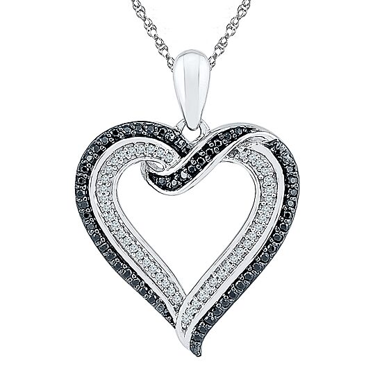 Womens 1/3 CT. T.W. Natural Black Diamond Sterling Silver Heart 18 Inch Pendant Necklace
